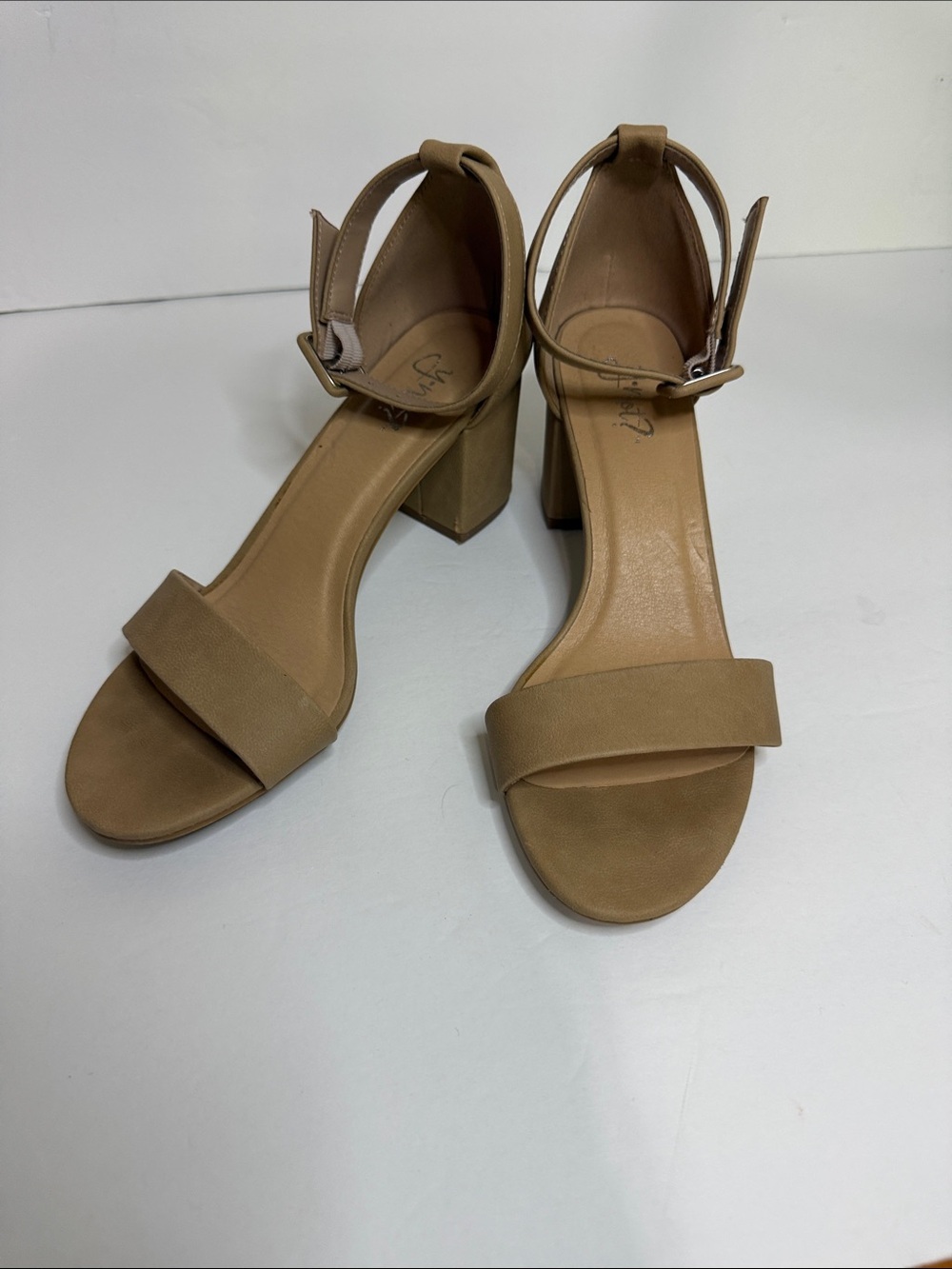 Women’s Tan Block Heel Ankle-Strap Sandals
